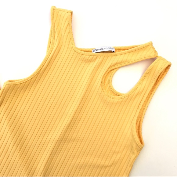 Zara Yellow Ribbed Sleeveless Midi Bodycon Dress - Picture 3 of 5